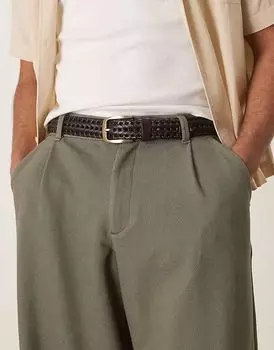 Элегантный плетеный ремень ASOS DESIGN из темно-коричневой кожи