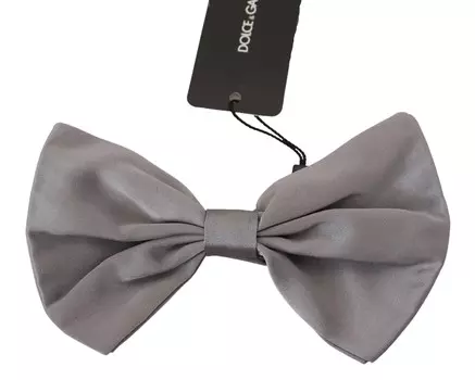 Элегантный серебристо-серый шелковый галстук-бабочка Dolce & Gabbana