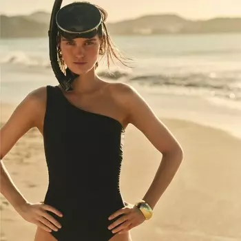 Элегантный слитный купальник на одно плечо со сборками J.Crew, черный