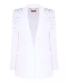 Элегантный жакет с вышивкой камнями Kocca, белый