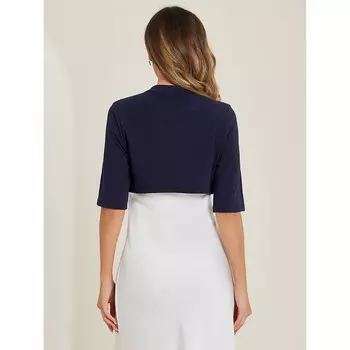 Элегантный женский кардиган с воротником-стойкой и коротким рукавом, укороченное болеро с плечами ALLEGRA K, цвет Dark Blue
