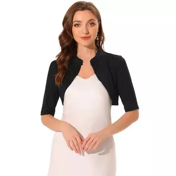 Элегантный женский кардиган с воротником-стойкой и короткими рукавами, укороченное болеро с плечами ALLEGRA K, черный