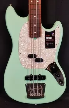 Электрическая бас-гитара Fender American Performer Mustang, накладка на гриф из палисандра, цвет Satin Surf Green, сумка 0198620357