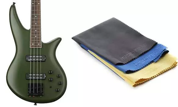 Электрическая бас-гитара Jackson X Series Spectra SBX IV — матовый армейский серый комплект с супермягкой салфеткой для полировки замши MusicNomad из микрофибры (3 шт. в упаковке) Jackson + MusicNomad 2919904520=1 MN203=1