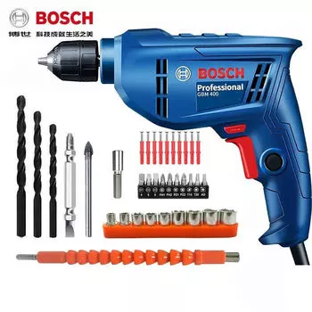 Дрель электрическая Bosch GBM400KL, 400W + набор инструментов