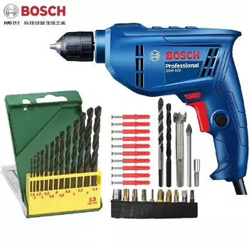 Электрическая ручная дрель Bosch, бытовая электрическая отвертка GBM400, набор инструментов, бесконечная смена
