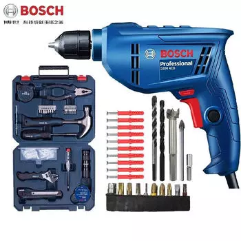 Электрическая ручная дрель Bosch, бытовая электрическая отвертка GBM400, набор инструментов, бесконечная смена