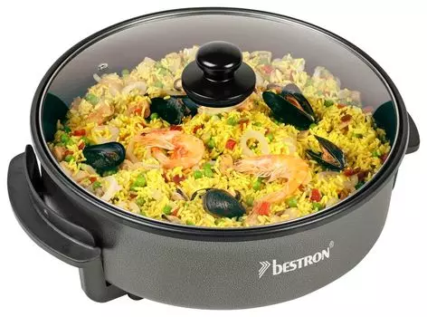 Электрическая сковорода Bestron, многофункциональная сковорода XL 32см со стеклянной крышкой, антипригарное покрытие, 1500 Вт, AHP1500Z, цвет: черный
