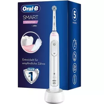 Электрическая зубная щетка Oral-B Smart Sensitive с 5 режимами чистки, включая Sensitive и приложение Bluetooth, визуальный датчик давления, дизайн Braun - Single, Oral B