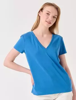 Электрически-синяя трикотажная базовая футболка с V-образным вырезом и короткими рукавами прямого кроя Jimmy Key