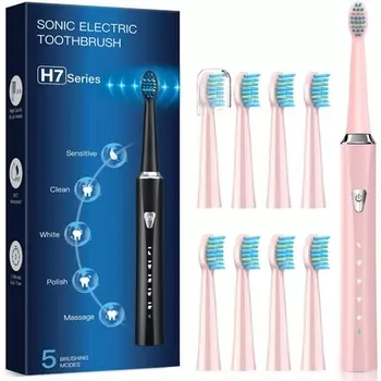 Электрические зубные щетки Sonic для взрослых и детей с 8 головками, 5 режимами - розовые, Philips
