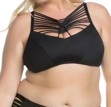 Электрический ток Макраме Высокий ворот Холтер Бикини Топ - Плюс В Черном Becca