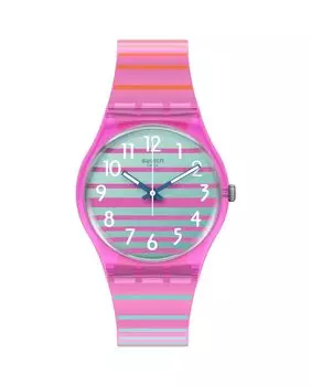 Электризующие летние часы с розовым силиконовым ремешком Swatch, розовый