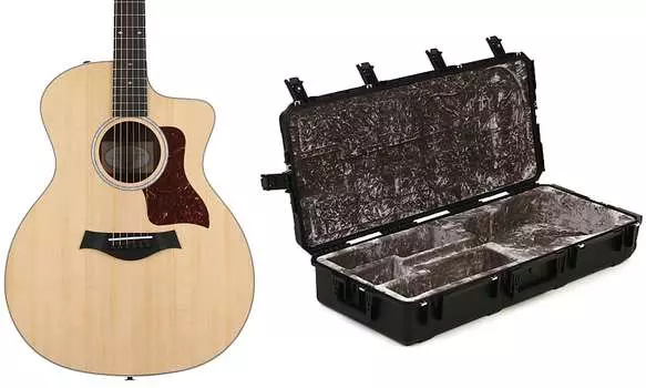 Электроакустическая гитара Taylor 214ce Deluxe — натуральный цвет, дека и нижняя дека из многослойного палисандра Комплект с водонепроницаемым чехлом для акустической гитары SKB 3i-4217-18 iSeries — черный