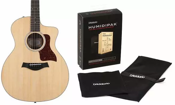 Электроакустическая гитара Taylor 214ce Deluxe, натуральный цвет, нижняя дека и обечайки из многослойного палисандра Комплект с системой увлажнения D'Addario, поддерживающей автоматическую систему контроля влажности