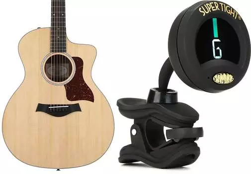 Электроакустическая гитара Taylor 214ce Deluxe, натуральный цвет, нижняя дека и обечайки из многослойного палисандра, комплект со сверхплотным хроматическим тюнером Snark ST-8 Taylor + Snark F202002111003280000-0351=1 ST-8=1