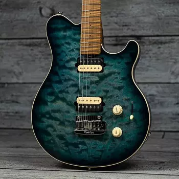 Электрогитара Ernie Ball Music Man Axis Super Sport HH Trem - Yucatan Blue Quilt - Roasted Maple Neck
