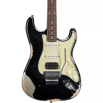 Электрогитара Fender Custom Shop SuperNova Stratocaster HSS Heavy Relic Floyd Rose Electric Guitar Black over Silver Sparkle