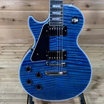 Электрогитара Gibson Custom Shop M2M Les Paul Custom для левшей, полупрозрачная синяя Custom Shop M2M Les Paul Custom Left Handed Electric Guitar - Translucent Blue