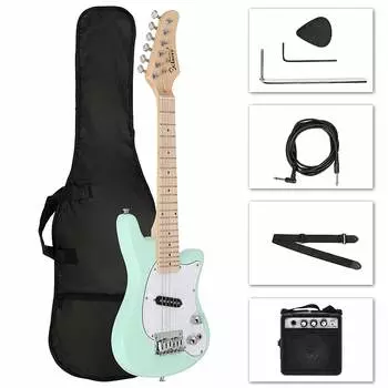Электрогитара Glarry 30in Maple Fingerboard Mini Electric Guitar Kit with 5W Amplifier Bag String Shoulder Strap Plectrum Cord Wrench Tool 2020s - Light Green