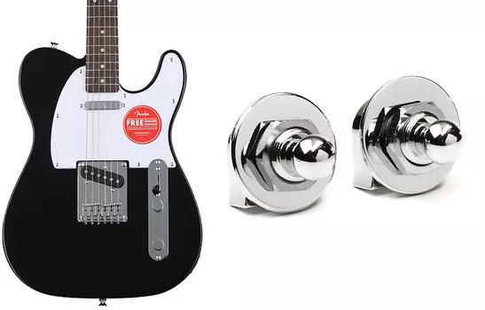 Электрогитара Squier Bullet Telecaster с грифом Laurel - черный комплект с замками и кнопками для ремешка Fender - хром Squier + Fender 0370045506=1 0990690000=1