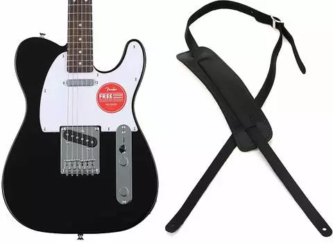 Электрогитара Squier Bullet Telecaster с накладкой на гриф Laurel — черный комплект с кожаным ремешком для гитары в винтажном стиле Fender Super Deluxe — черный Squier + Fender 0370045506=1 0990664006=1