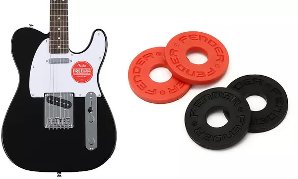 Электрогитара Squier Bullet Telecaster с накладкой на гриф Laurel — черный комплект с ремешком Fender Blocks Strap Lock System (набор из 4 шт.) — черный/красный Squier + Fender 0370045506=1 0990819000=1