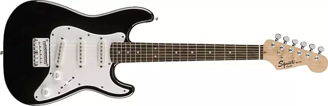 Электрогитара Squier by Fender Mini Stratocaster для начинающих - гриф Indian Laurel - черный Visit the Fender Store Mini Stratocaster Beginner Electric Guitar - Indian Laurel Fingerboard - Black