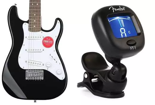 Электрогитара Squier Mini Strat - черная, с накладкой на гриф Laurel в комплекте с Fender FT-1 Pro Chromatic Clip-on Headstock Tuner Fender + Squier 0239978000=1 0370121506=1