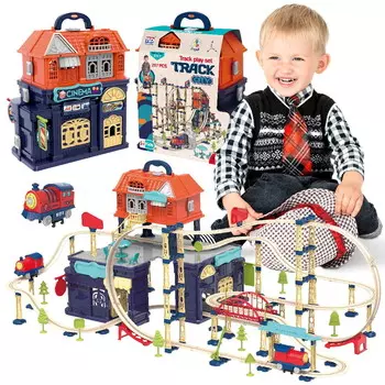 Электропоезд для детей 2в1 складной в чемодане 222 el большие железнодорожные пути поезд локомотив поезд наклейки набор Sun Baby