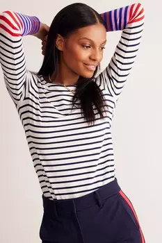 Элла бретонский топ с длинными рукавами Boden, синий