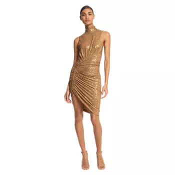 Эллиптическое платье Michael Kors Hand-Embroidered Sequin Jersey, верблюд