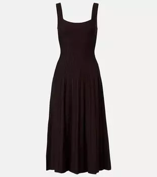 Эллисон плиссированное трикотажное платье миди Staud, Earth