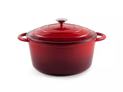Эмалированная чугунная кастрюля Hansekche 26 см 4,7 л - качественная кастрюля для выпечки хлеба, жаровня с крышкой, кастрюля, жаровня, форма для запекания, (красный)