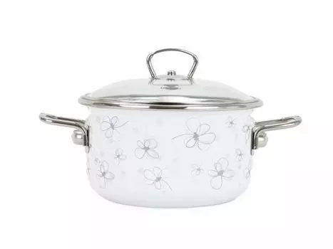 Эмалированная кастрюля со стеклянной крышкой ПРЕМИУМ белая 16 см, 1,5л Belis