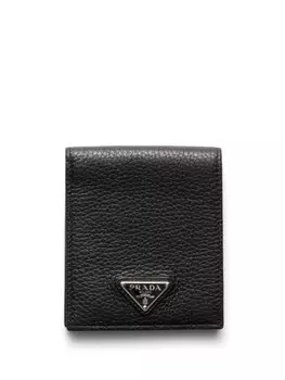 Эмалированный кошелек с треугольным логотипом Prada, черный