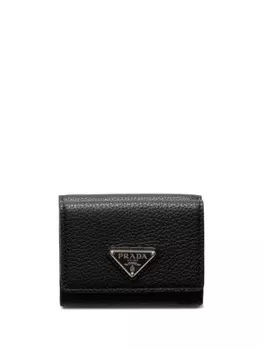 Эмалированный кошелек с треугольным логотипом Prada, черный