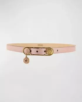Эмалированный кожаный ремень с подвеской, цвет 1Pt2V Dusty Rose Oro Versace