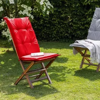 JEMIDI 1 подушка для садового стула - 100% полиэстер Подушка для стула с высокой спинкой и ремнями - водоотталкивающая, легкая в уходе - с пенопластовым наполнителем - 120x50см, красный