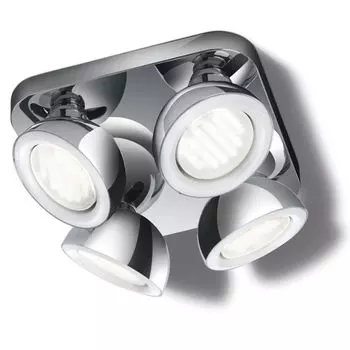 Энергосберегающий спот квадратный, 4-х створочный. Потолочный светильник хром 25х25см. Massive, серебро