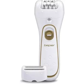 Эпилятор 2в1, проводной или перезаряжаемый, с двумя головками и двумя скоростями — в комплект входит бритва, шелковая насадка, фонарик, футляр и кисточка, Beper