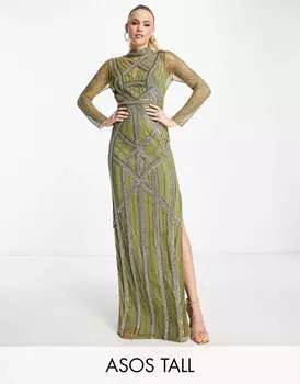 Эргономичное платье макси цвета хаки с украшением ASOS DESIGN Tall