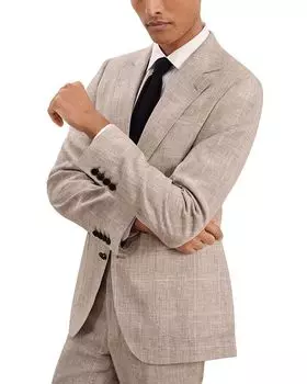 Эштон Блейзер из льна в клетку, классический крой, с отложным воротником REISS, коричневый/бежевый