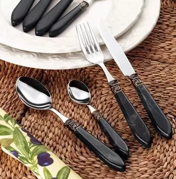 Эсмейер 48 шт. Набор столовых приборов для меню 'HELENA' 18/10 полированная нержавеющая сталь, ручки: ЧЕРНЫЙ мрамор - РЕТРО винтажный потертый ностальгический - 12 человек Esmeyer