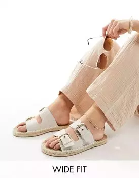 Эспадрильи Jada ASOS из натурального льна с двойным ремешком и пряжками, широкого кроя