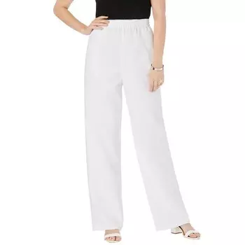 Jessica London Женские легкие прямые брюки из смесового льна больших размеров, белый