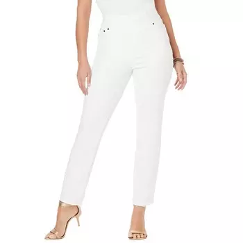 Jessica London Женские прямые джинсы из эластичного денима больших размеров с высокой комфортной талией, белый