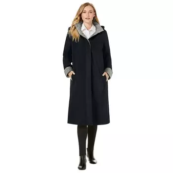Jessica London Женский плащ больших размеров с контрастным капюшоном, цвет Black Ivory Glen Plaid