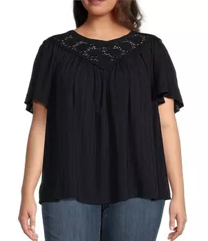 Jessica Simpson Плюс размер Eloise Кружевная блузка с V-образным вырезом и рукавами-колокольчиками, синий