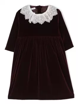 Jesurum Baby lace-collar velvet dress, красный
